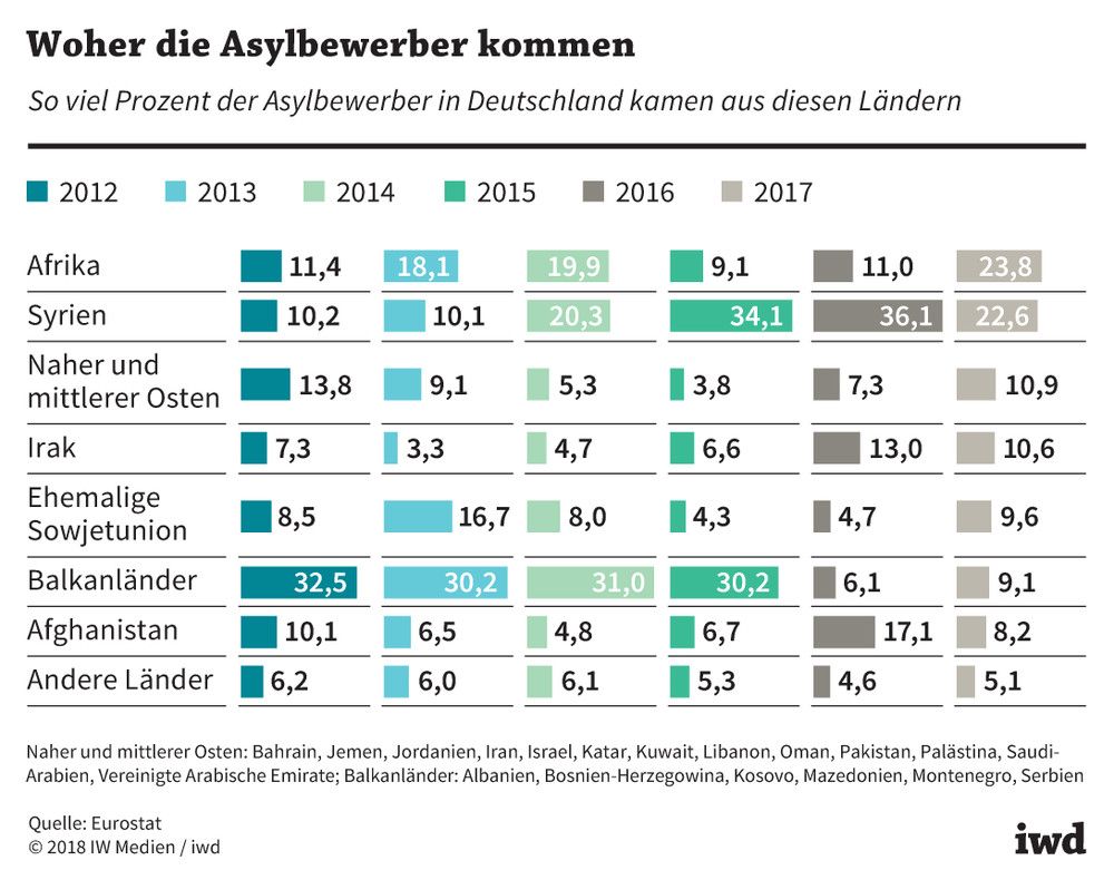 So viel Prozent der Asylbewerber in Deutschland kamen aus diesen Ländern
